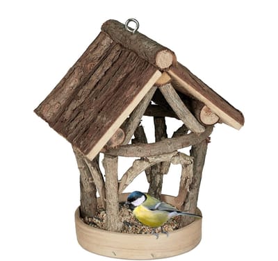 Famanu – Vogelvoederhuisje hangend - hout - HxBxD: 22,5 x 17 x 13,5 cm - voor kleine vogels - voor tuin & terras - natuur