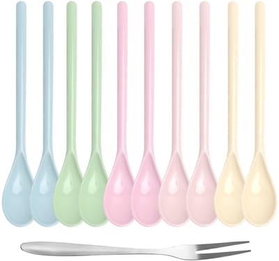 Dailygoods- Plastic Lepels Set van 10 - Herbruikbare Soeplepels - Lange Eierlepels - Imitatie-Porselein - Elegant Servies - Duurzaam en Hygiënisch - Servieslepels