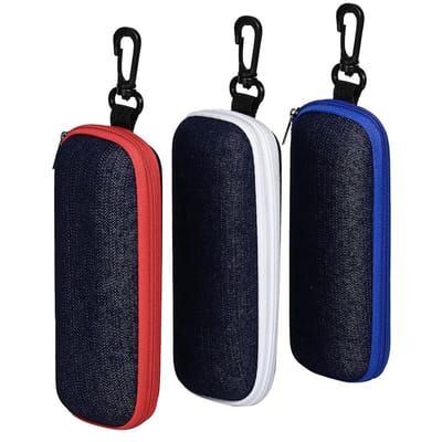 Somstyle Brillenkoker Set - 3 Stuks - Denim Brillendoos - Brillenetui - Zwart met Rood, Blauw & Wit