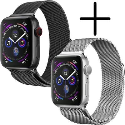 Milanees Bandje Geschikt voor Apple Watch 7 45 mm Milanees Bandje - Band Geschikt voor Apple Watch 7 45 mm Met Magneetsluiting - Zwart & Zilver