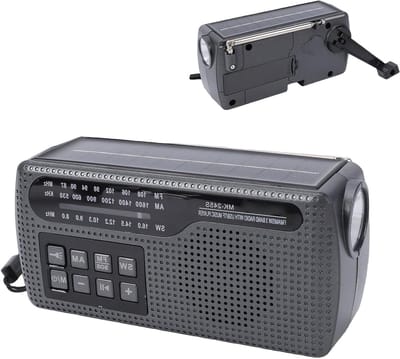 Draagbare Radio - Noodradio Bluetooth - Kamperen Buiten - Zonne-energie Handslinger - 17.5 cm - Zwart
