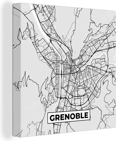 Canvas Schilderij Frankrijk - Grenoble - Stadskaart - Plattegrond - Kaart - 20x20 cm - Wanddecoratie