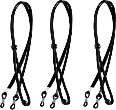 Set van 3 Brilbanden, Eyeglass Chain, Rubber Brilstraps voor Sportbrillen en Zonnebrillen, Zwart