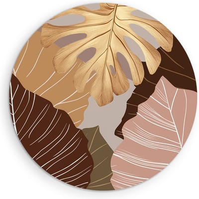 Saammp Muurcirkel Hout - Gekleurde bladeren - Goud - Landschap - Natuur - Ø 90 - Wandcirkel - Wanddecoratie Cirkel - Muurdecoratie Woonkamer - Slaapkamer decoratie - Rond Schilderij