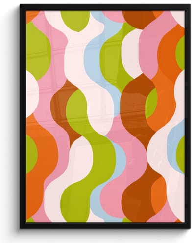 Poster in lijst - Fotolijst 60x80 cm - Posters - Abstract - Vormen - Roze - Posterlijst zwart - Decoratie - Wanddecoratie woonkamer - Muurdecoratie slaapkamer