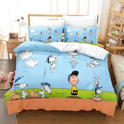 Snoopy Schattige Print Beddengoedsets Dekbed Quilt Bedsprei Dekbedovertrek Kussensloop 2-3 Stuks Sets Kinderen Volwassen Maat Woondecoratie EU Single 135x200cm