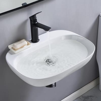 Wandwastafel Ovaal - Keramiek Wasbak - Kleine Ruimte - Glad Vlekbestendig Oppervlak - 52 cm Breed - Wit