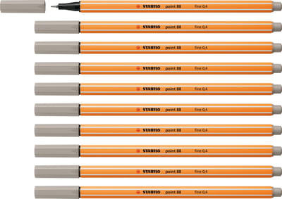 STABILO point 88 - Premium Fineliner - Fine 0,4 mm – Warm Grijs– Doos 10 stuks