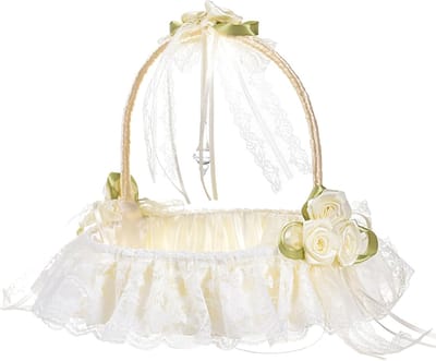 Bloemenmand Bruiloft - Bruidsmandje Decoratie - Bruiloft Fotografie - Elegante Kantrand - 16 x 16 cm - Wit