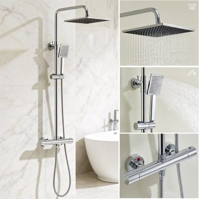 Auralum Max Regendouche met Thermostaatkraan - RVS Doucheset - Douchesysteem - Regendouche Ø 25.4 cm - Handdouche Ø 8.5 cm - Waterbesparend - Chroom