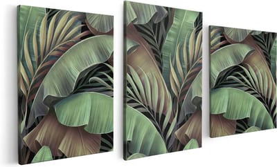 Artaza Canvas Schilderij Drieluik Tropische Bladeren  - 120x60 - Foto Op Canvas - Canvas Print