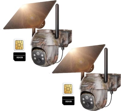 4G LTE-wildcamera op zonne-energie met bewegingsdetector, accu, SIM-kaart en 32G-kaart, 2K-bewakingscamera voor buiten met kleuren-nachtzicht en PIR 2PCS