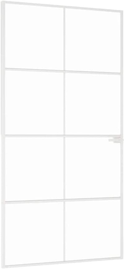Binnendeur Glas - Glazen Deur - Kamer Overgang - Smal Aluminium Frame - 102x2015 cm - Wit