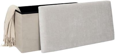 Home deco Poef/hocker Emilia - beige - opvouwbaar - 38 x 76 cm - polyester/mdf - opbergbox