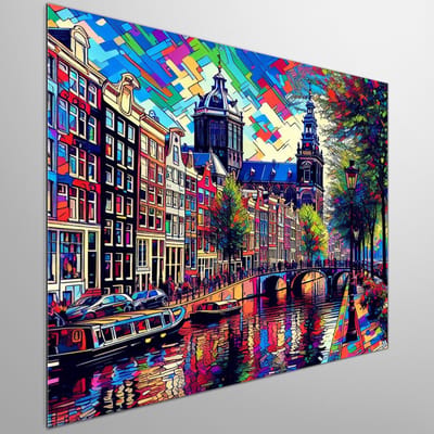 Pop art amsterdam schilderij | Amsterdam Pop: een artistieke ode aan de bruisende hoofdstad | Kunst - 40x40 centimeter op Dibond | Foto op Dibond