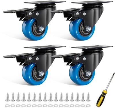 50mm blauwe meubelwielen - set van 4 zwenkwielen tot 300 kg met remmen voor meubels