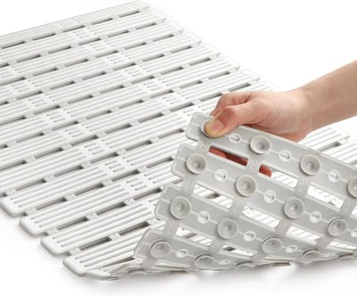 Douchemat, rechthoekige badmat, antislip, wasbaar, 68 x 40 cm, met 162 zuignappen, BPA-vrij, antislipmat van kunststof, voor kinderen en familie, douche, lichtgrijs