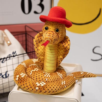 1 pièce 25x74cm Serpent Doré Drôle Avec Chapeau de Gentleman Peluches Animaux en Peluche Doux Poupées Serpents de Simulation Jouet Fête d'Halloween