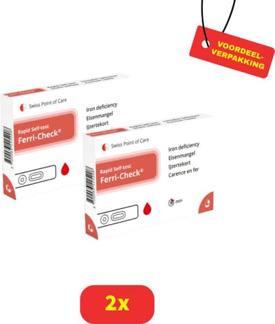 Ferri-Check Ijzertekort Zelftest - Resultaat Beschikbaar Binnen 10 Minuten - Eenvoudig Thuis te Gebruiken - 2 stuks Voordeelverpakking
