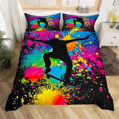 Tiener Skateboard Dekbedovertrek Jongens Hipster Graffiti Stijl Dekbedden Kinderen Extreme Sporten Thema Cool Skate Beddengoed Set US Full(200*230cm)3pcs