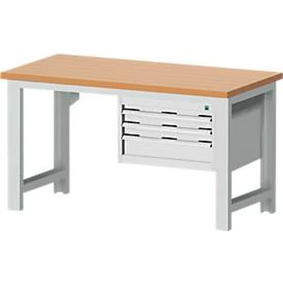 Bott cubio werkbank, handmatig in hoogte verstelbaar, beuken werkblad 40 mm, B 1500 x D 750 x H 740-1140 mm, tot 1200 kg, lichtgrijs RAL 7035