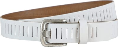 Landley Leren Geperforeerde Gleufjes Riem Smal - Breedte 3 cm - Dames en Heren - Echt Leer - Wit - Lengte totaal 100 cm / Riemmaat 85
