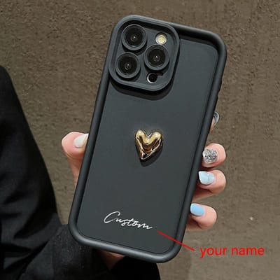 3D Gouden Liefde Hart Gepersonaliseerde Custom Naam Hoesje Voor iPhone 16 15 14 13 12 11 Pro Max X XS XR 7 8 Plus Siliconen Candy DIY Cover For iPhone 16