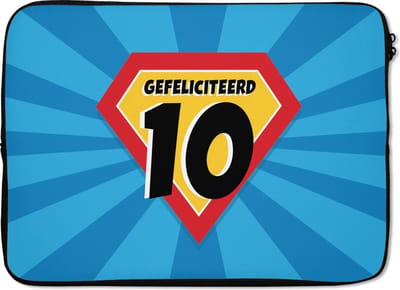 Laptophoes 14 inch - Verjaardag - Kinderen - 10 Jaar - Superheld - Laptop sleeve - Binnenmaat 33x23 cm - Zwarte achterkant