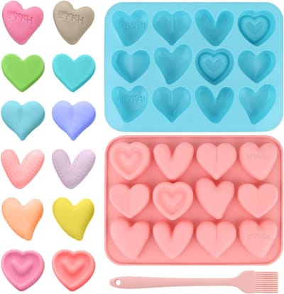 Hartvormige silicone ijsblokjesvormen, 2-delige set met 12 kamers, ideaal voor chocolade, bakken en decoraties, eenvoudig te verwijderen en schoon te maken