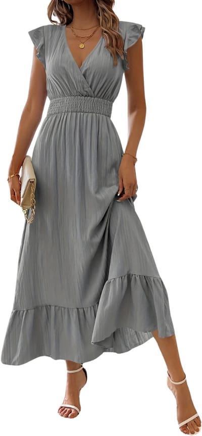 Livano Zomerjurk Dames - Zomerjurken - Volwassen - Jurk - Ibiza Stijl - Sundress - Grijs - Maat S