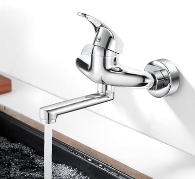 wandmontage, 360° draaibare kraan, mengkraan, keuken, wandkraan, eengreepsmengkraan, keukenkraan voor zwenkarm 150 mm, warm en koud water, wandmontage, verchroomd