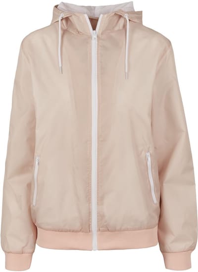 Build Your Brand - Windrunner Dames Hoodie met Rits - Light Pink/White maat M