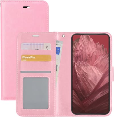 Hoesje - Met Pasjeshouder - Geschikt voor Google Pixel 8a - Luxe Bookcase Portemonee - Flip Case - Kunstleer Book Case - Flipcase - Book Cover - Walletcase - Portemonneehoes - Lichtroze
