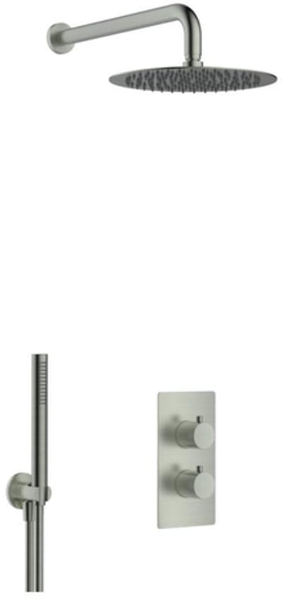 FugaFlow Eccelente Sobrado Badkamer inbouw regendoucheset met thermostaat 25cm hoofddouche incl. staaf handdouche gunmetal PVD