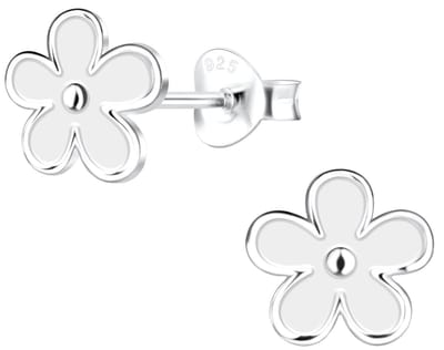 Joy|S - Zilveren bloem oorbellen - 8 mm - zilver wit