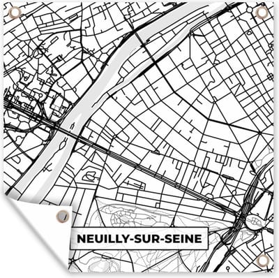 Tuin poster Stadskaart - Neuilly-sur-Seine - Plattegrond - Kaart - Frankrijk - Zwart wit - 200x200 cm - Tuindoek