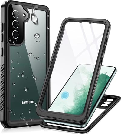 SBG Outdoor Case Waterdicht Transparant Hoesje geschikt voor Samsung Galaxy S22 | Shockproof | Onderwater tot twee meter | Antislip greep | IP68-gecertificeerd | Doorzichtig / Zwart