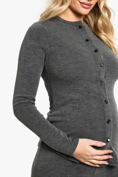 boohoo Dames Maternity Soft Knit Button Cardigan & Wide Leg Trouser | Houtskool | Maat: 44