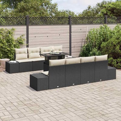 vidaXL - Tuinbank - Set - 9 - st - Zwart - en - Crème - poly - rattan
