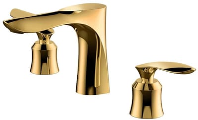 Hudor Wastafelkraan Goud Messing - Scamandre Collectie - Driegate Mengkraan met Planchet - Elegant Design voor Moderne Badkamer - 100% Gerecycled Messing