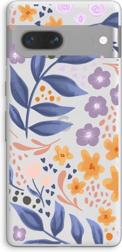 Case Company® - Hoesje geschikt voor Google Pixel 7 hoesje - Flowers with blue leaves - Soft Cover Telefoonhoesje - Bescherming aan alle Kanten en Schermrand