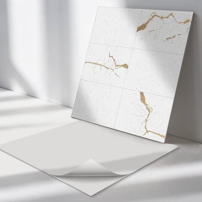 Wallfluent Vinyl Tegels - Modern Marmerpatroon Zelfklevende Vinyltegels - 30 cm x 30 cm - Wit Vinyl Tegels - 9 stuks - Vierkant PVC Tegels - Texturen Plaktegels - Vloer Tegels PVC - Plaktegels Keuken en Badkamer