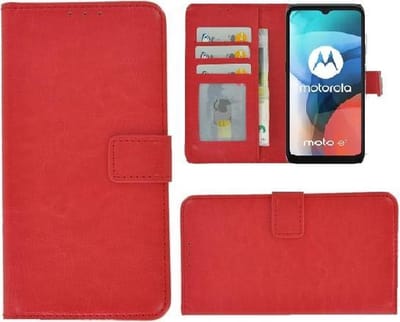 Motorola Moto E7 Hoesje - Bookcase - Pu Leder Wallet Book Case Rood Cover
