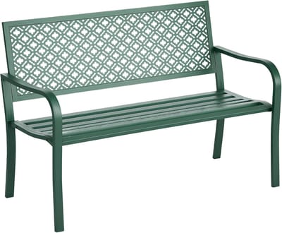 Tuinbank Staal - Buitenbankje - Ontspannen Buiten - Bloemenpatroon Rugleuning - 127x63x83 cm - Donkergroen