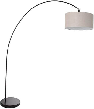 Vloerlamp Solva 3898ZW zwart met grijs textiel lampenkap, hoogte 185 cm, kantelbaar, Mexlite, trendy ontwerp