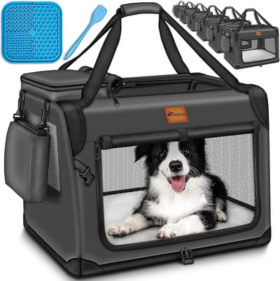 Opvouwbare Hondenbox - Reismand Kat - Veilig Transport - Inclusief Likmat - 61 x 42 x 42 cm - Antraciet