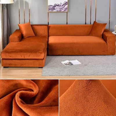 Housse de canapé en velours élastique épaisse en forme de L housse de canapé d'angle pour salon 1/2/3/4 places housse extensible pour canapé canapé fauteuil 3 Seater 185-230cm marron
