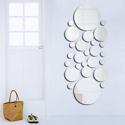 30 STUKS Spiegel Muurstickers Ronde Cirkel Muurstickers Verwijderbare Acryl Decoratieve Spiegel DIY Huisdecoraties voor zilver