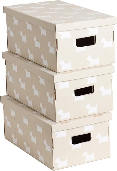 Set van 3 Decoratieve Kartonnen Opbergdozen Hondjes met Handvatten