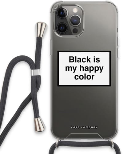 Case Company® - Hoesje met koord geschikt voor iPhone 13 Pro Max hoesje met Koord - Black is my happy color - Telefoonhoesje met Zwart Koord - Bescherming aan alle Kanten en Over de Schermrand